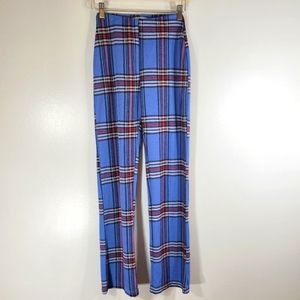 URBAN OUTFITTERS blue plaid straight leg stretch knit academia pull on pants